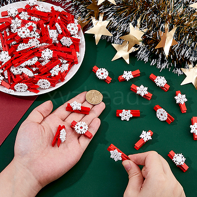125Pcs 5 Styles Wooden Snowflake Clothespins Craft Clips FIND-FH0016-80-1