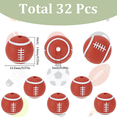 32Pcs All Kinds of Sports Balls Silicone Beads SIL-SC0001-81A-1