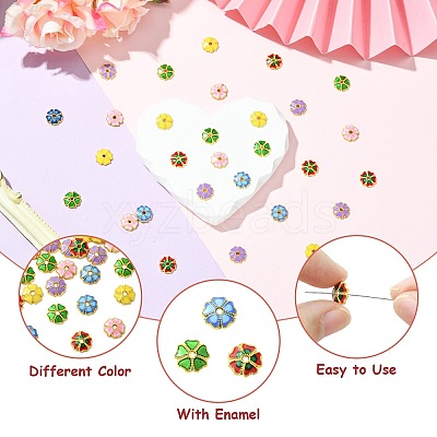 30Pcs 6 Colors Alloy Enamel Bead Caps FIND-CJ0005-52-1