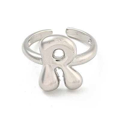 Brass Letter Open Cuff Rings for Women RJEW-G313-01R-P-1