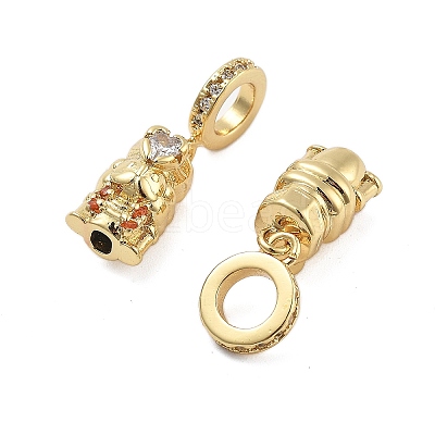 Rack Plating Brass Orange Cubic Zirconia European Dangle Charms KK-Q006-58G-1