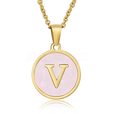 Natural Shell Initial Letter Pendant Necklace LE4192-16-1