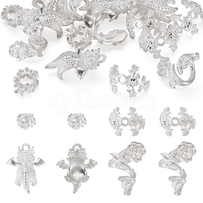 20Pcs 4 Styles Alloy Bead Caps & Pendant Cabochons Settings FIND-TA0010-07-1