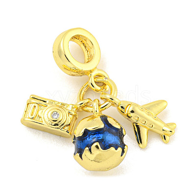 Rack Plating Brass Pave Clear Cubic Zirconia European Dangle Charms X-KK-P270-01G-1