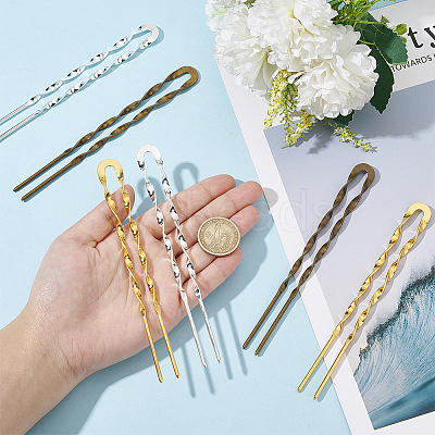 6Pcs 3 Colors Brass Hair Forks for Women AJEW-GO0002-34-1