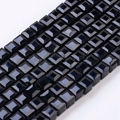 Faceted Black Glass Cube Bead Strands X-GLAA-R041-6x6mm-20-1