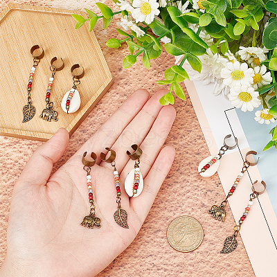 Tibetan Style Alloy & Cowrie Shell Braiding Hair Pendants Decoration OHAR-AB00016-1