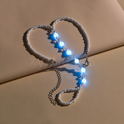 Luminous Resin Round Beaded with Glass Seed Beaded Anklets WG45460-03-1