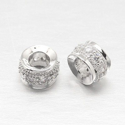 Anti-Tarnish Rhodium Plated 925 Sterling Silver Cubic Zirconia European Beads STER-O024-01-1