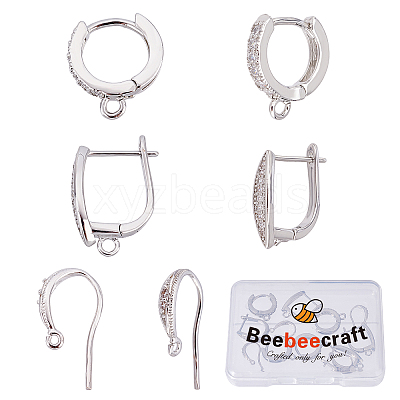 8Pcs 2 Style Brass Micro Pave Cubic Zirconia Hoop Earrings KK-BBC0001-40-1