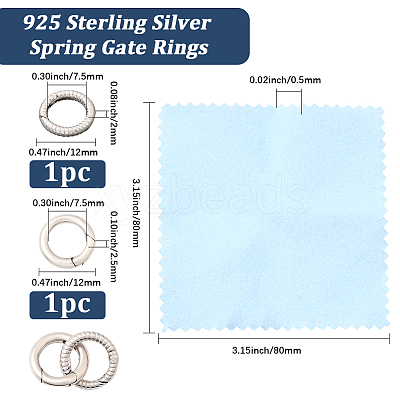 2Pcs 2 Styles 925 Sterling Silver Spring Gate Rings STER-BBC0008-72-1