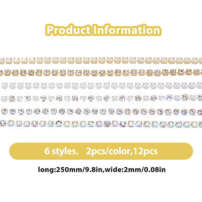 12Pcs 6 Style Alloy Rhinestone Chains MRMJ-HY0002-30-1