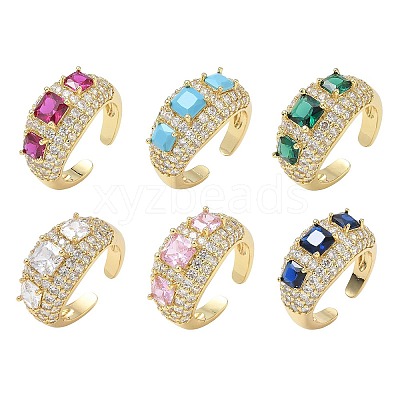 Brass Micro Pave Cubic Zirconia Cuff Open Rings for Women RJEW-L343-13G-1