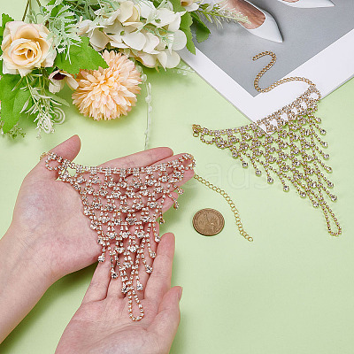 2Pcs Brass Rhinestone Chain Finger Rings Bracelet BJEW-ME0001-01G-1