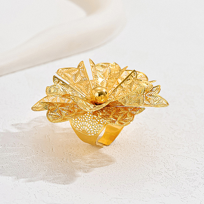Luxurious Iron Hollow Flower Cuff Ring for Women's Wedding Party Accessories VZ5579-1