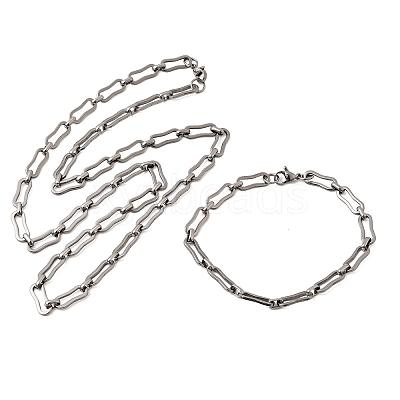 304 Stainless Steel Link Chain Bracelet & Necklace Jewelry Sets SJEW-L199-14P-1
