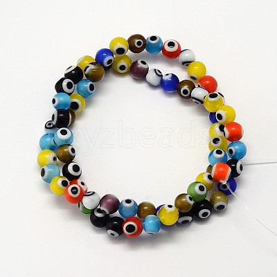 Handmade Evil Eye Lampwork Round Bead Strands LAMP-L055-8mm-M-1