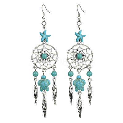 Web with Feather Alloy Chandelier Earrings EJEW-JE05464-01-1