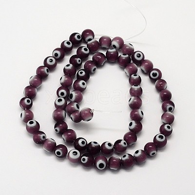 Handmade Evil Eye Lampwork Round Bead Strands LAMP-L055-6mm-04-1