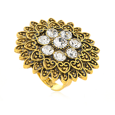 Vintage Flower Middle Eastern Style Zinc Alloy with Rhinestone Finger Rings TH0297-1-1
