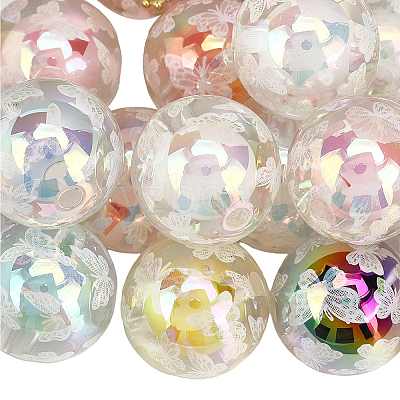 20Pcs UV Plating Acrylic Printed Beads TACR-SC0001-46A-1