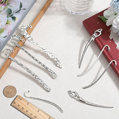 12Pcs 6 Style Tibetan Style Alloy Bookmarks Findings with Hole FIND-SC0006-56-1