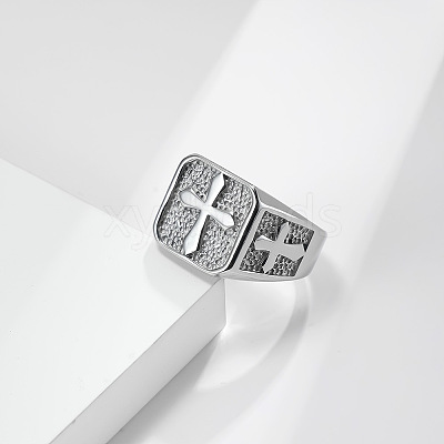 Square with Cross Pattern 304 Stainless Steel Finger Rings for Men FS-WGAC6B1-01-1