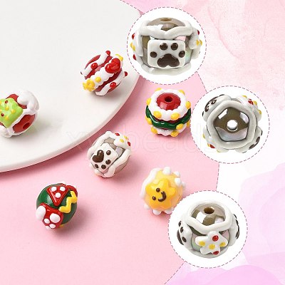 6Pcs 6 Styles Christmas Hand Painted Acrylic with Enamel Beads MACR-FS0002-42-1