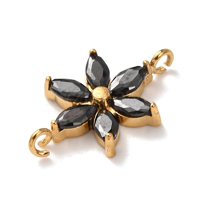 304 Stainless Steel Pave Cubic Zirconia Flower Links Connector Charms STAS-T026-03C-01G-1