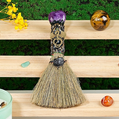 Natural Amethyst Heart Magic Broom PW-WG62536-03-1