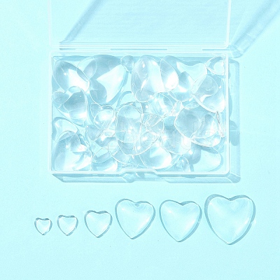 48Pcs 6 Styles Transparent Heart Glass Cabochons GGLA-FS0001-07-1