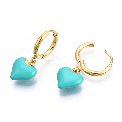 Ion Plating(IP) Enamel Heart Dangle Hoop Earrings EJEW-T018-01B-1