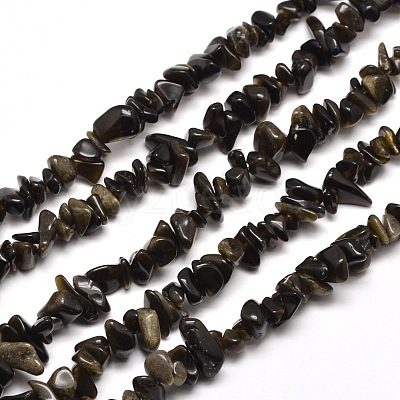Natural Golden Sheen Obsidian Chip Bead Strands X-G-M205-07-1