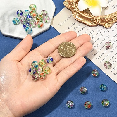 30Pcs 6 Colors Handmade Foil Lampwork Beads FOIL-YW0001-04-1