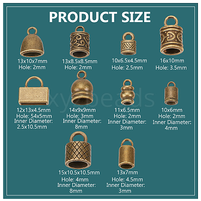 120Pcs 10 Styles Tibetan Style Alloy Cord Ends TIBE-PH0002-20-1