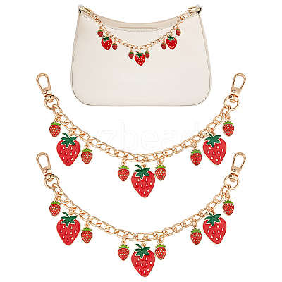 2Pcs Alloy Enamel Red Strawberry Charm Aluminum Bag Decorative Chains HJEW-UN00101-1