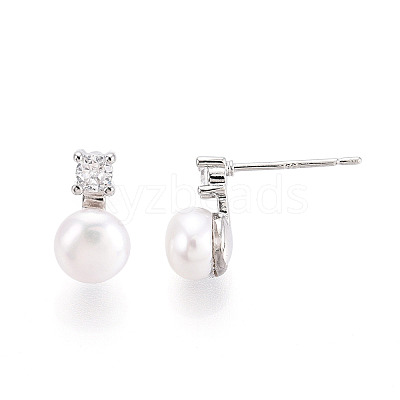 Brass Natural Pearl Stud Earrings PEAR-N020-08G-1