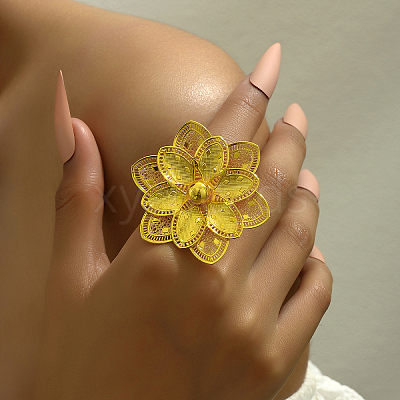Exaggerated Iron Flower Open Cuff Ring for Festivals BB3093-1