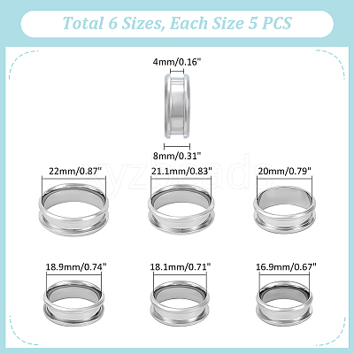 30Pcs 6 Size 201 Stainless Steel Grooved Finger Ring Settings RJEW-UN0002-82P-1