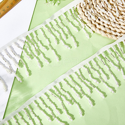 2Yards Polyester with Plastic Imitation Pearl Beads Tassel Ribbons OCOR-GF0004-99A-1