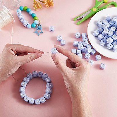 20Pcs Blue Cube Letter Silicone Beads 12x12x12mm Square Dice Alphabet Beads with 2mm Hole Spacer Loose Letter Beads for Bracelet Necklace Jewelry Making JX434M-1
