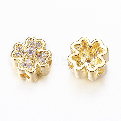Rack Plating Brass Micro Pave Cubic Zirconia Beads ZIRC-A006-04G-02-1