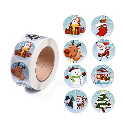 8 Patterns Christmas Round Dot Self Adhesive Paper Stickers Roll X-DIY-A042-01D-1