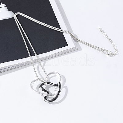 Alloy Couple Heart Pendant Round Snake Chain Necklaces for Women FS-WG2D0F8-01-1
