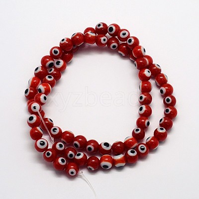 Handmade Evil Eye Lampwork Round Bead Strands LAMP-L055-8mm-10-1