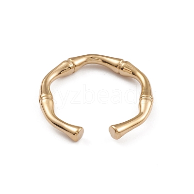 Ion Plating(IP) 304 Stainless Steel Bamboo Joint Open Cuff Rings for Women X-RJEW-G285-09G-1