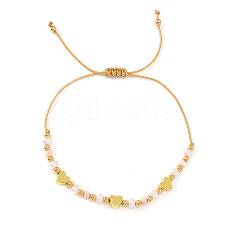 Adjustable Faux Pearl & Brass Braided Bead Bracelets for Women WG4426-7-1
