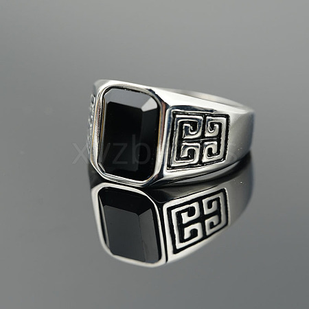 304 Stainless Steel & Obsidian Finger Rings for Men FS-WG9DF95-05-1