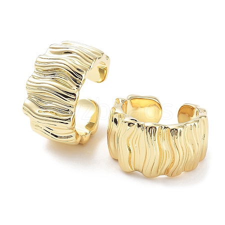 Brass Textured Open Cuff Rings for Women RJEW-D016-01G-1