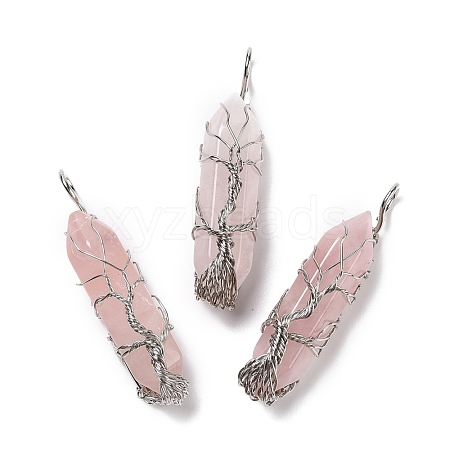 Natural Rose Quartz Big Pointed Pendants G-I322-02P-03-1